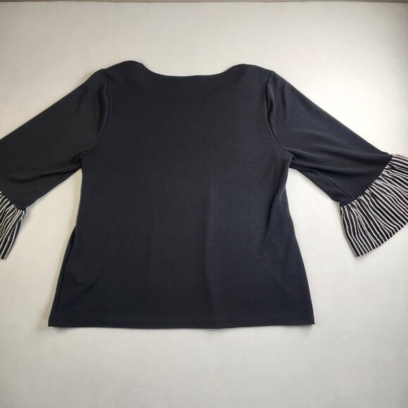 Calvin Klein Womens L Large Flare with Piping Pullover Blouse Black with stripes - Picture 5 of 12
